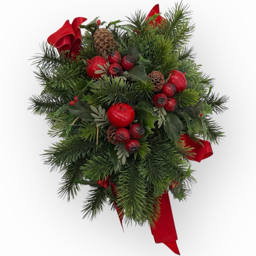 VTG Christmas MCM Plastic Holly Berries Apple Centerpiece‎ Decor 11"